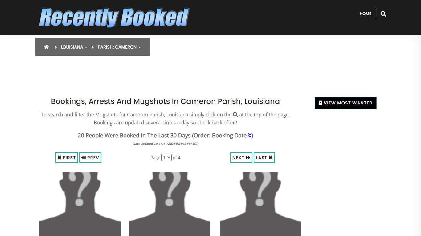 Bookings, Arrests and Mugshots in Cameron Parish, Louisiana