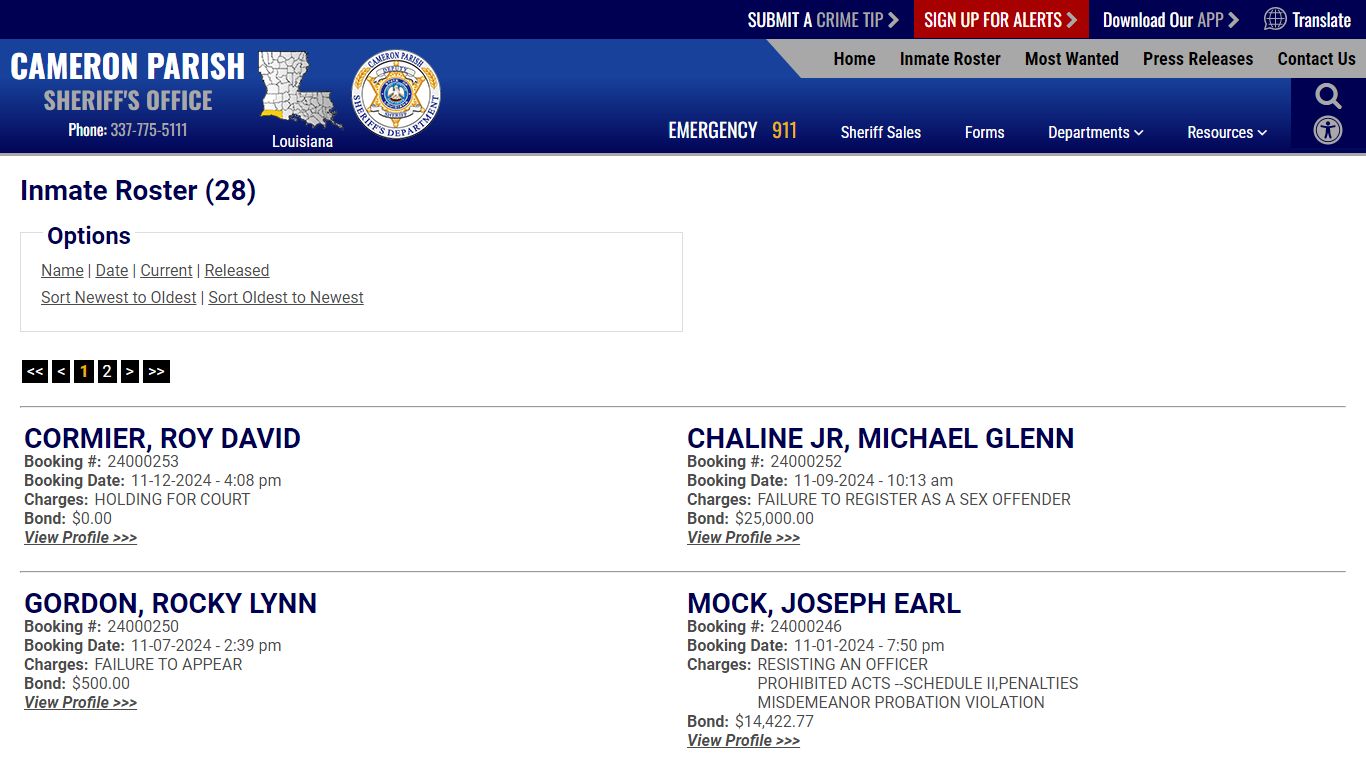 Inmate Roster - Current Inmates Booking Date Descending - Cameron ...