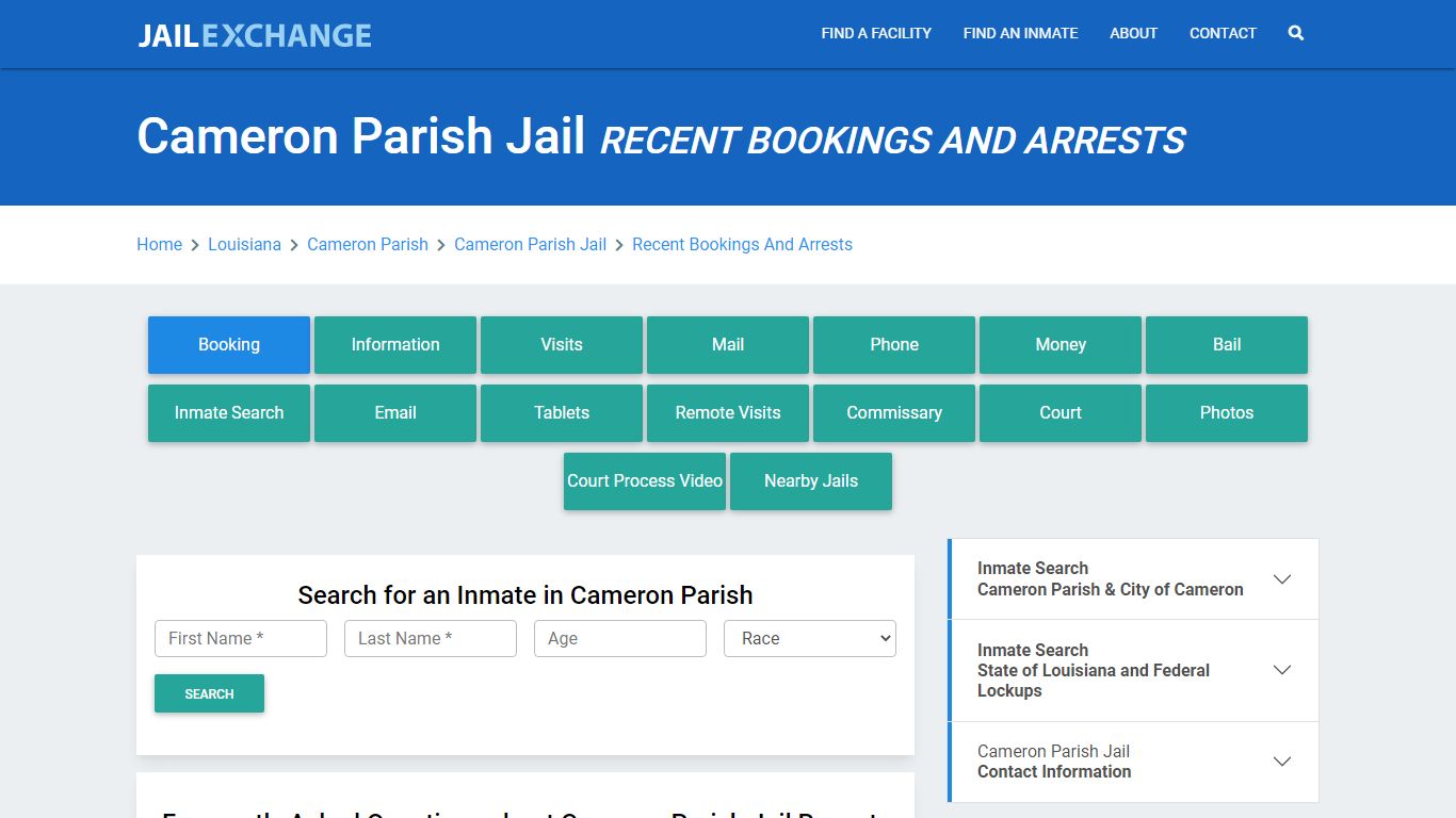 Cameron Parish Jail Recent Bookings And Arrests - Jail Exchange